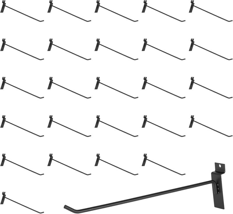 SINCHEEWAY 50 Pack Slatwall Hooks, Slatwall Accessory for Hanging, Slat Board Hook for Garage, Retail, Home, and Shop Display (Black, 12 Inch) - Image 1